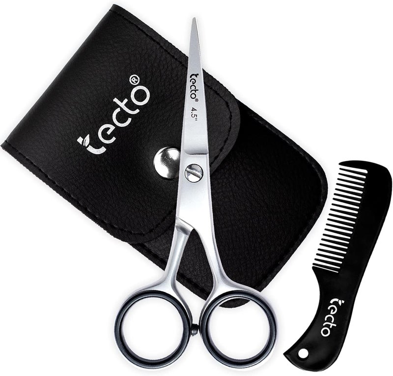 Tecto 45 Beard Moustache Scissors with Comb Pouch Stainless Steel Eyebrow Facial Hair Grooming Kit for Men - Image 1
