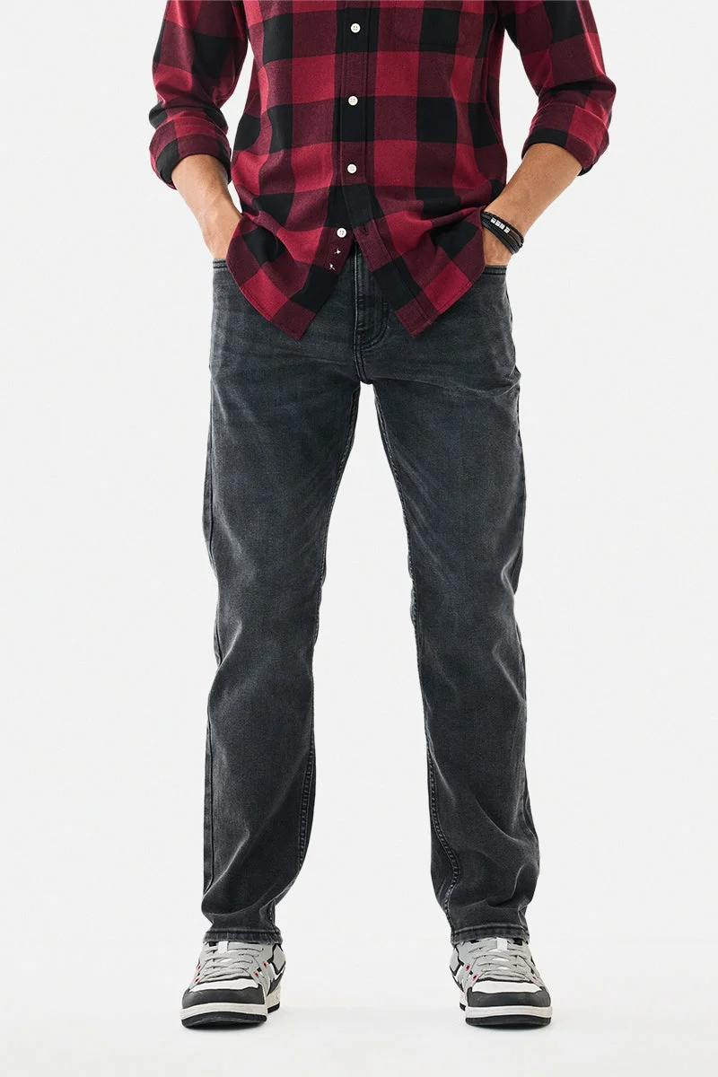 SNITCH Black Solid Relaxed Casual Jeans