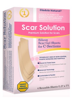 Oladole Natural Oladole Natural Skin Care Advanced Scar Sheets for C-section Scar Solution, Reusable Sheets (1.5" x 7") for Hypertrophic and Keloid Scars from Injury, Burns, Surgery and More, 4 Sheets 