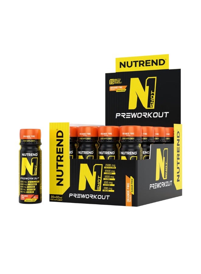 NUTREND N1 Shot Pre Workout Sugar Free , Orange Fire,20 Pcs x 60 Ml 