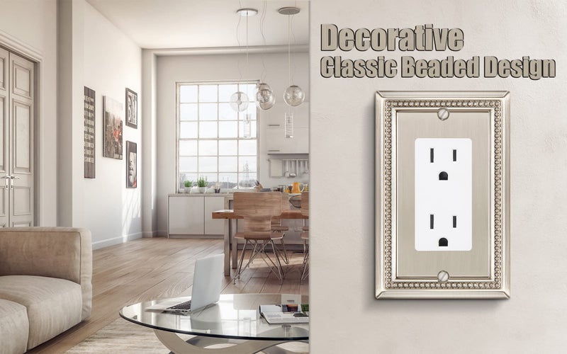 Henne Bery Sunken Pearls Heavy Duty Decorative Wall Plate Switch Plate Outlet Cover (Single Decorator, 3 Pack, Satin Nickel) - Image 4