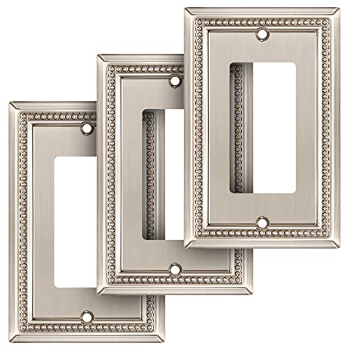 Henne Bery Sunken Pearls Heavy Duty Decorative Wall Plate Switch Plate Outlet Cover (Single Decorator, 3 Pack, Satin Nickel) - Image 1