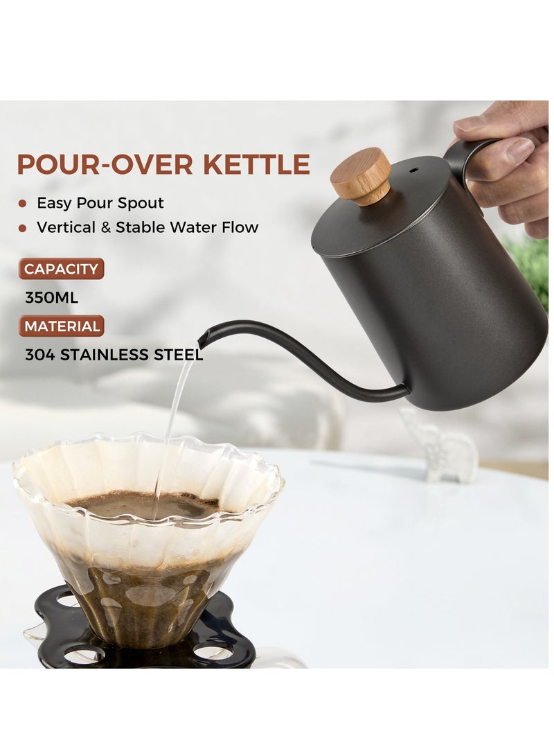 ACPLAY Complete Pour-Over Coffee Set, Includes Manual Grinder, 350ml Gooseneck Kettle, 350ml Cloud-Shaped Sharing Pot, Filter Cup, and V01 Filter Paper. - Image 4