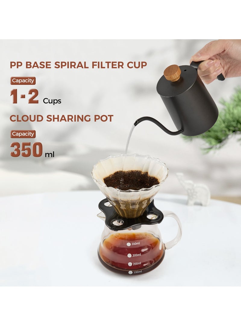 ACPLAY Complete Pour-Over Coffee Set, Includes Manual Grinder, 350ml Gooseneck Kettle, 350ml Cloud-Shaped Sharing Pot, Filter Cup, and V01 Filter Paper. - Image 5