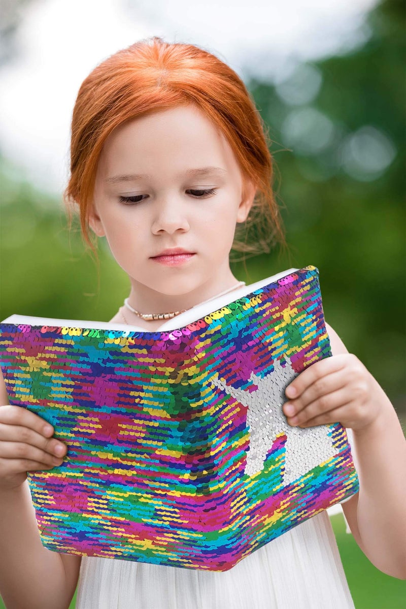 GINMLYDA Sequin Girls Journal for Kids, 8.5x5.5 Inches 160 Lined Pages Diary for Girls Unicorn Reversible Flip Sequence Notebook for Teenage Pre School Writing Drawing Travel Gifts(Rainbow-Sliver) - Image 3