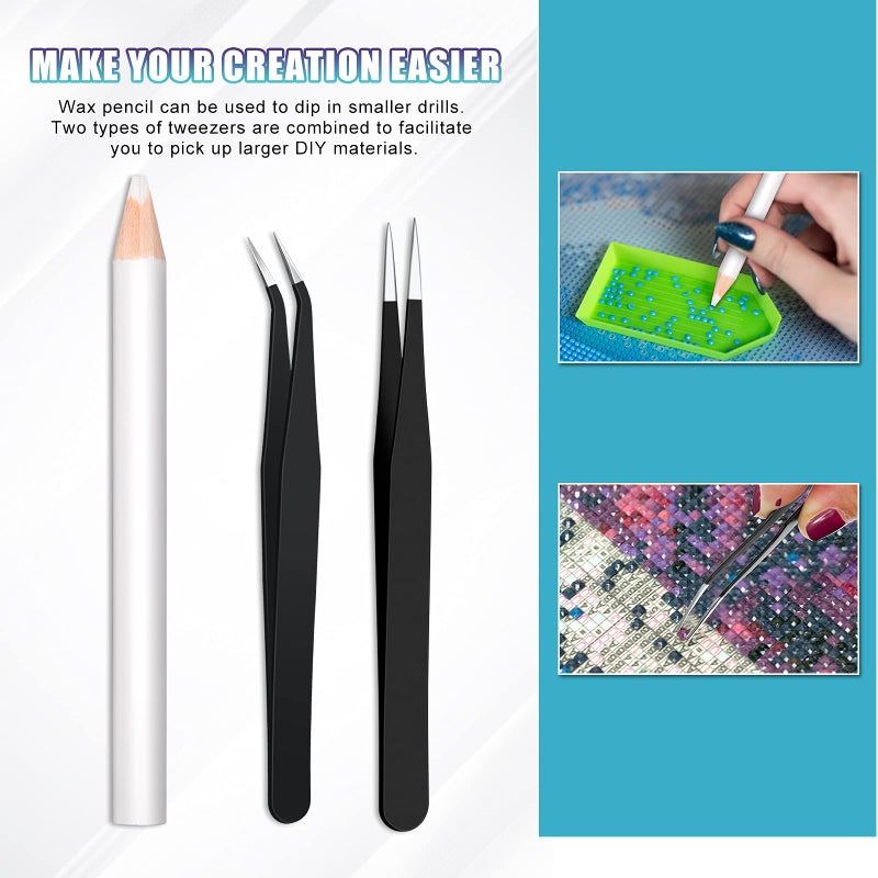 Maitys 22 Pieces Wax Pencil for Rhinestones Wax Picker Pencil Set for Rhinestones Nail Art Gem Dotting Crystal Pick up Tools with Pick up Tweezers Sharpener and Triangular Plate - Image 2