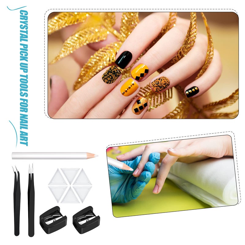 Maitys 22 Pieces Wax Pencil for Rhinestones Wax Picker Pencil Set for Rhinestones Nail Art Gem Dotting Crystal Pick up Tools with Pick up Tweezers Sharpener and Triangular Plate - Image 4
