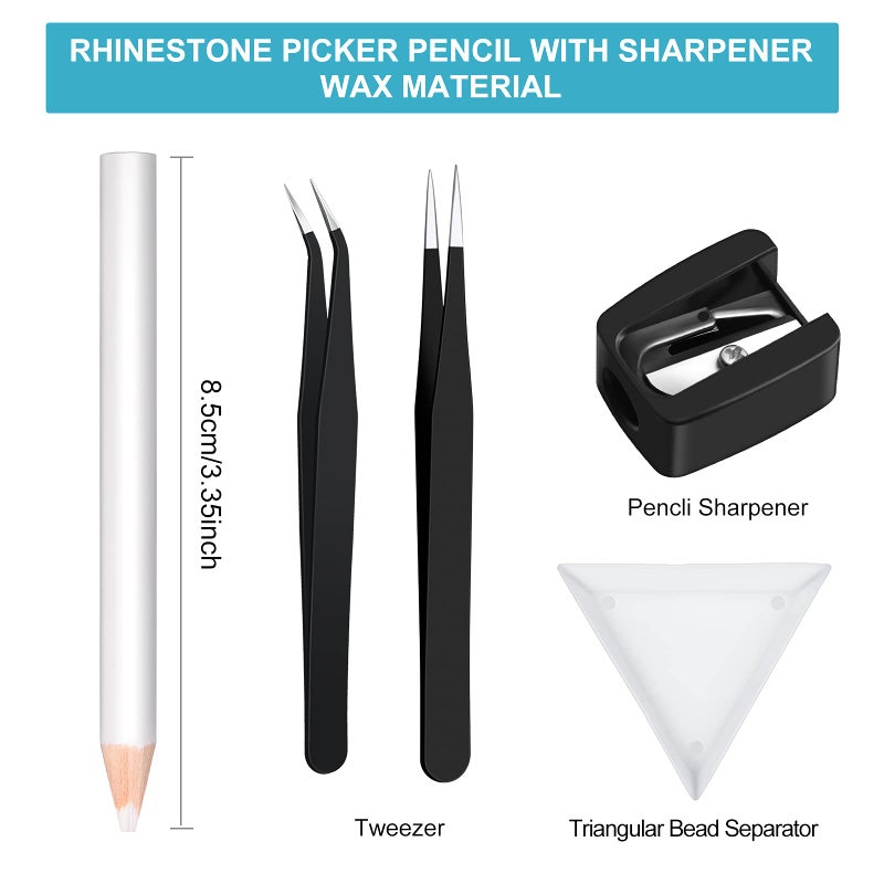 Maitys 22 Pieces Wax Pencil for Rhinestones Wax Picker Pencil Set for Rhinestones Nail Art Gem Dotting Crystal Pick up Tools with Pick up Tweezers Sharpener and Triangular Plate - Image 5