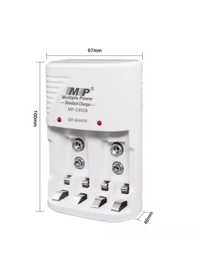 أم بي - شاحن بطاريات ذكي MP بـ 4 فتحات – لبطاريات AA/AAA و 9V القابلة لإعادة الشحن من نوع Ni-MH/Ni-Cd – شاحن متعدد الوظائف - Image 1