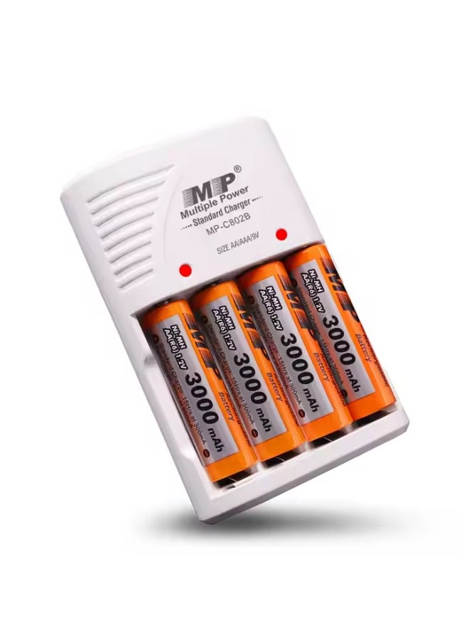 أم بي - شاحن بطاريات ذكي MP بـ 4 فتحات – لبطاريات AA/AAA و 9V القابلة لإعادة الشحن من نوع Ni-MH/Ni-Cd – شاحن متعدد الوظائف - Image 1