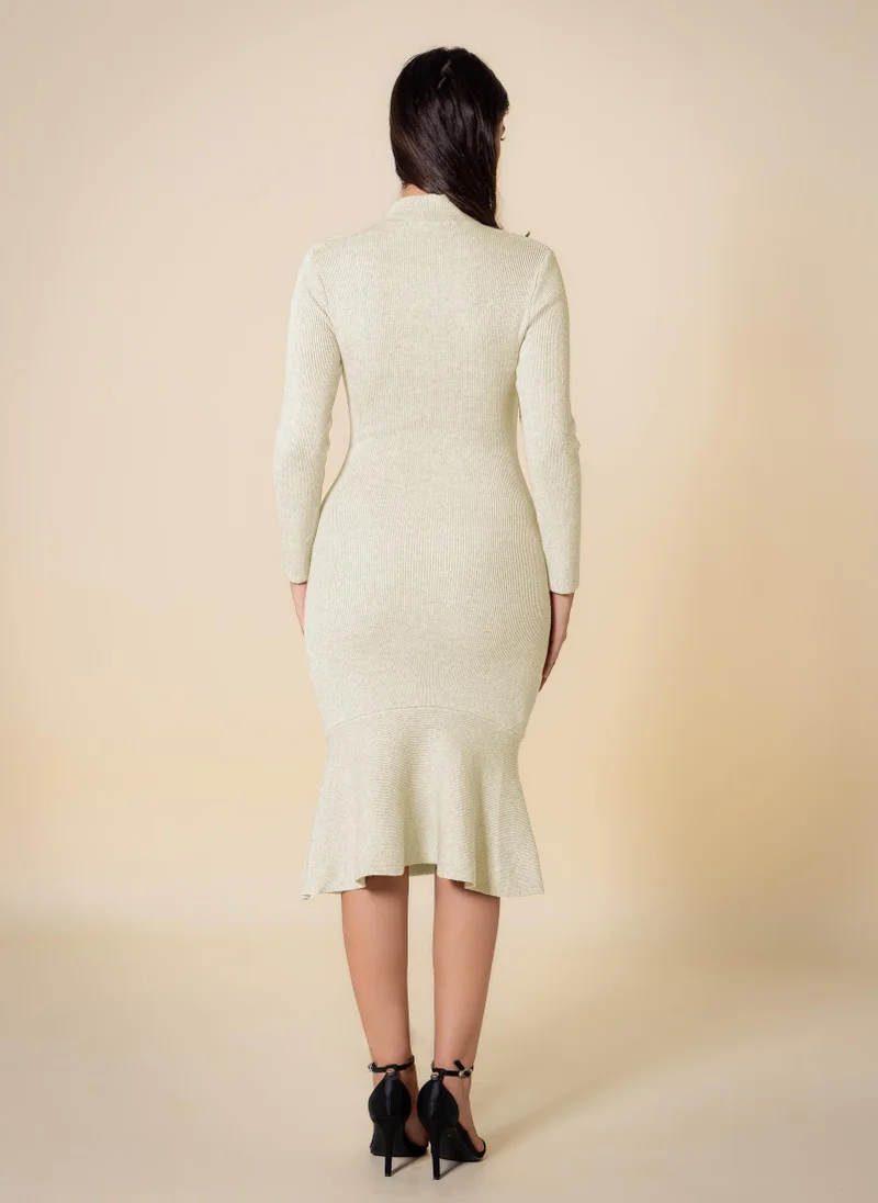 Shapes Light Beige KNITTED MIDI DRESS for Women | Best Price UAE