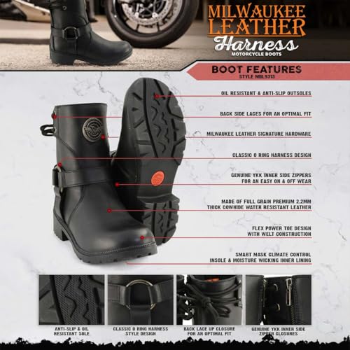 Milwaukee Leather مجموعة أحذية هارنس للدراجات النارية النسائية من ميلووكي جلدية فاخرة - 7.5 - Image 2