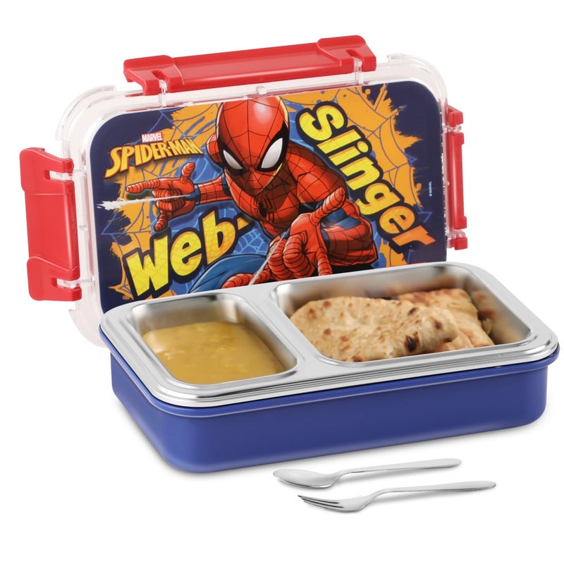 JAYPEE Toon Box 2 Marvel Series Spider Man Inner Stainless Steel Insulated Lunch Box for School Kids |Airtight Leakproof Tiffin Box with 2 Additional Lock |Food Grade|BPA Free, 545 ml, Red - Image 1