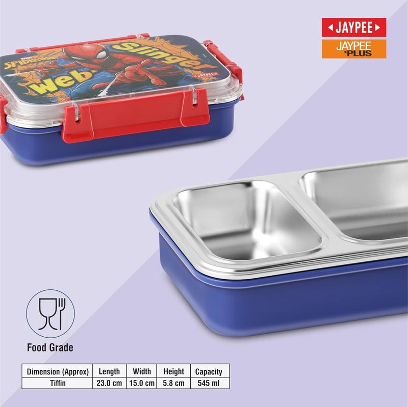 JAYPEE Toon Box 2 Marvel Series Spider Man Inner Stainless Steel Insulated Lunch Box for School Kids |Airtight Leakproof Tiffin Box with 2 Additional Lock |Food Grade|BPA Free, 545 ml, Red - Image 5