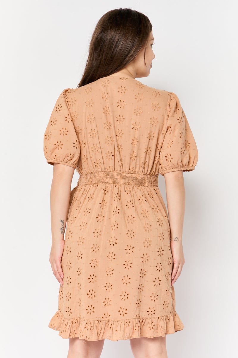 Fire & Glory Women Eyelet Mini Dress, Tan - Image 4