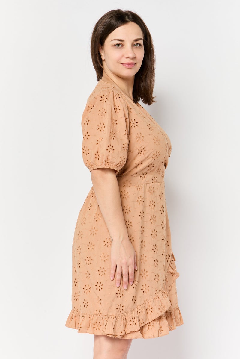 Fire & Glory Women Eyelet Mini Dress, Tan - Image 3