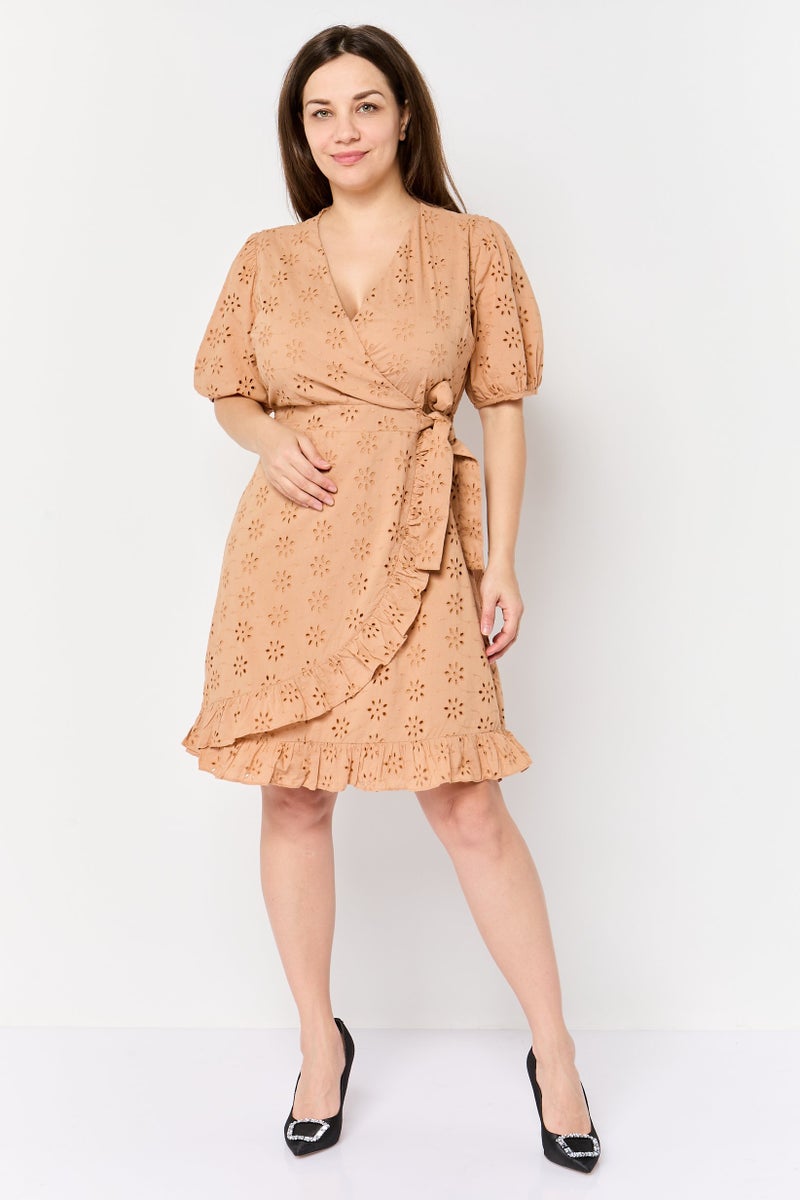 Fire & Glory Women Eyelet Mini Dress, Tan - Image 2