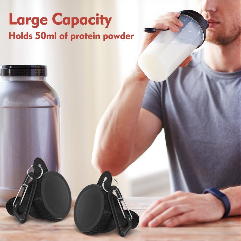Eiruseed 2Pack Portable Protein Powder Travel Container to Go, Protein Powder Funnel with Carabiner & Reinforced Caps, Water Bottle Container for Powders Mixes, PreWorkout/Supplement Funnels (50ml_Black) - Image 3