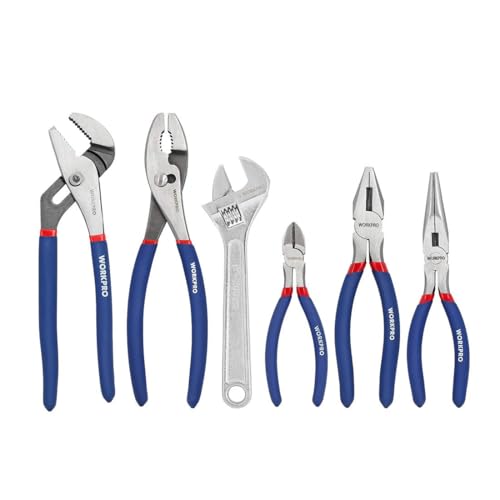 WORKPRO Large Pliers & Wrench Set 6-Piece (10" Water Pump, 10" Slip Joint, 8" Long Nose, 8" Linesman, 6" Diagonal, 8" Adjustable Wrench) for DIY & Home Use, W001329A - Image 1