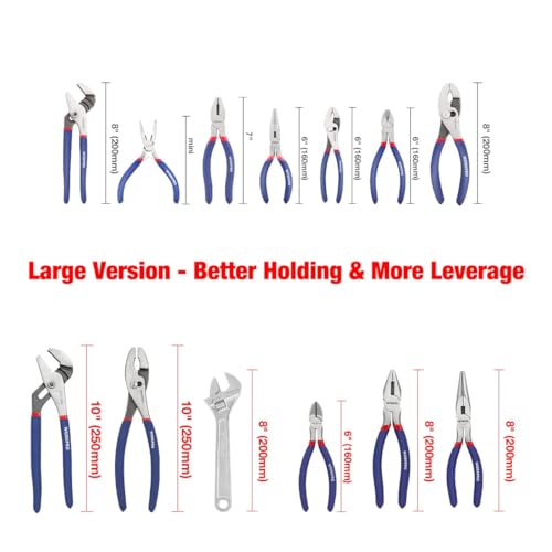 WORKPRO Large Pliers & Wrench Set 6-Piece (10" Water Pump, 10" Slip Joint, 8" Long Nose, 8" Linesman, 6" Diagonal, 8" Adjustable Wrench) for DIY & Home Use, W001329A - Image 2
