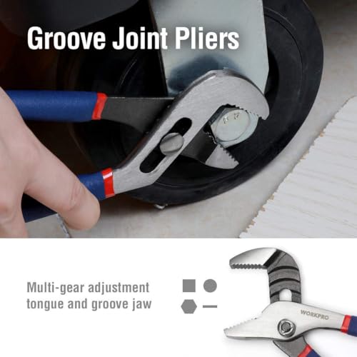 WORKPRO Large Pliers & Wrench Set 6-Piece (10" Water Pump, 10" Slip Joint, 8" Long Nose, 8" Linesman, 6" Diagonal, 8" Adjustable Wrench) for DIY & Home Use, W001329A - Image 5