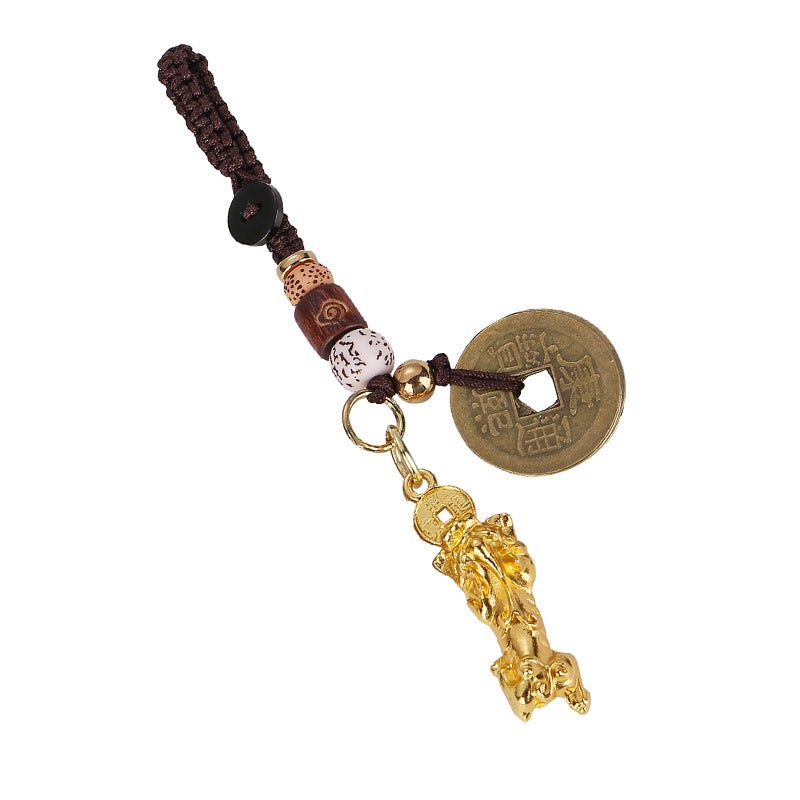 Zodiac Brass Handle Keychain Star Moon Alloy Five Emperors Money Gourd Gold Pixiu Pendant - Image 1