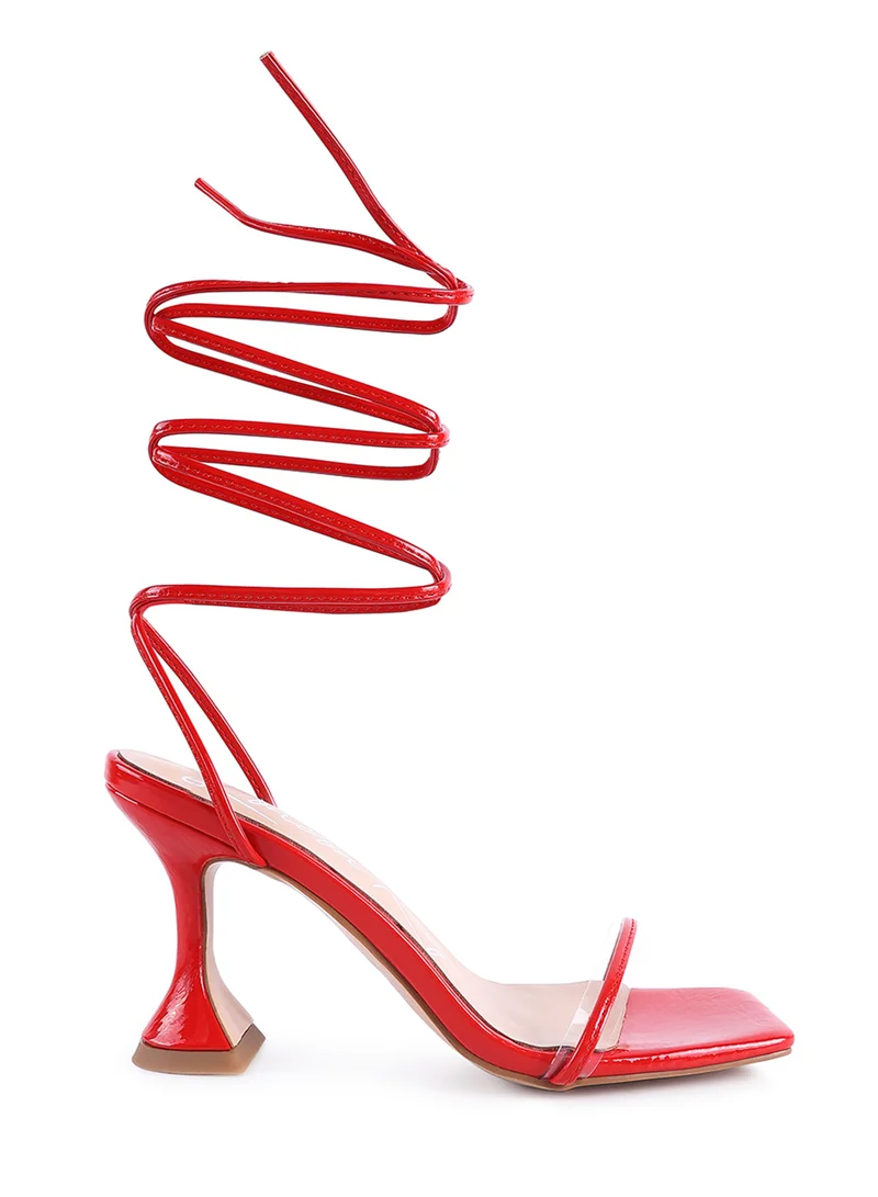 London Rag Spool Heel Lace Up Sandals in Red