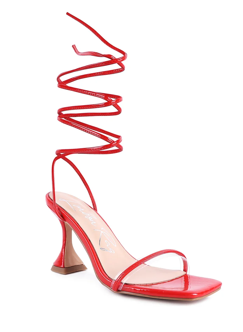 London Rag Spool Heel Lace Up Sandals in Red