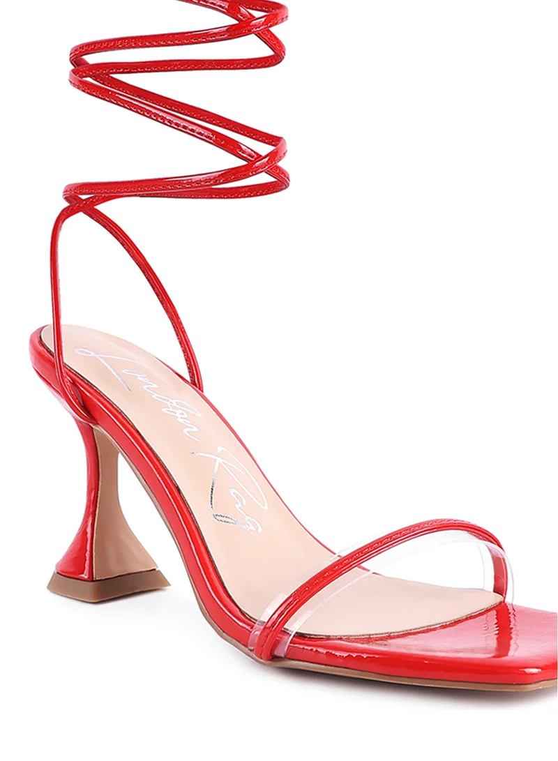 London Rag Spool Heel Lace Up Sandals in Red