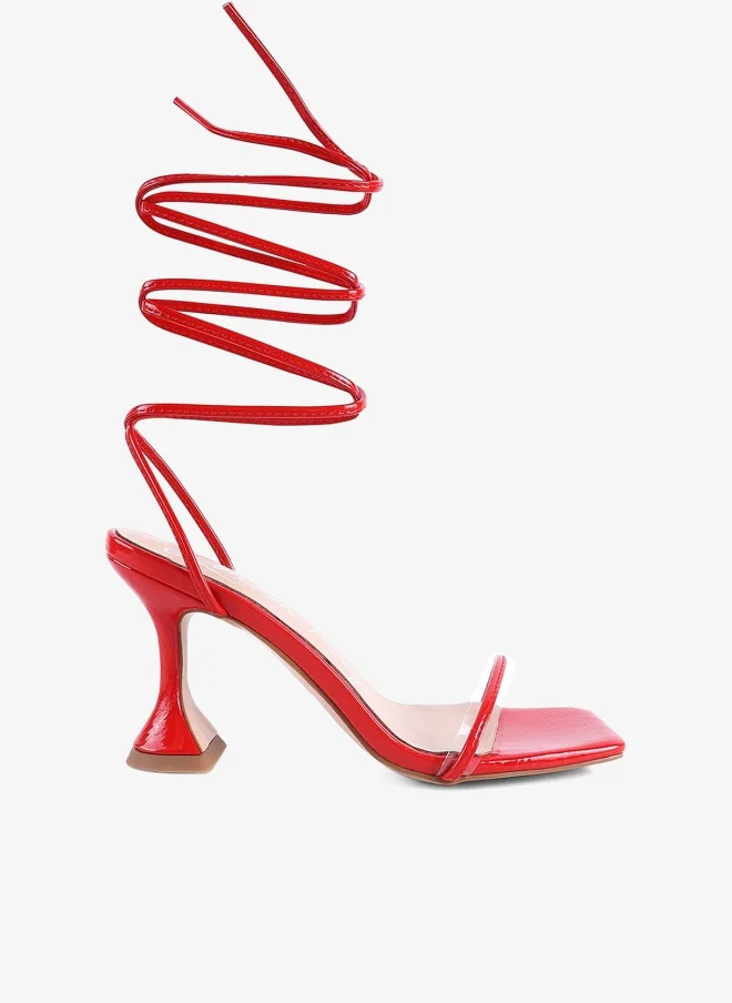 Spool Heel Lace Up Sandals in Red