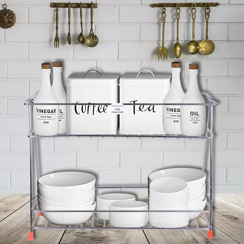 Cri8Hub Cri8Hub Heavy Stainless Steel Kitchen Rack with Extra Ring Support Kitchen Organizer and Space Saver Counter top Kitchen Stand 2Tier Trolley Basket for Boxes Utensils Dishes Plates for Home  - Image 4