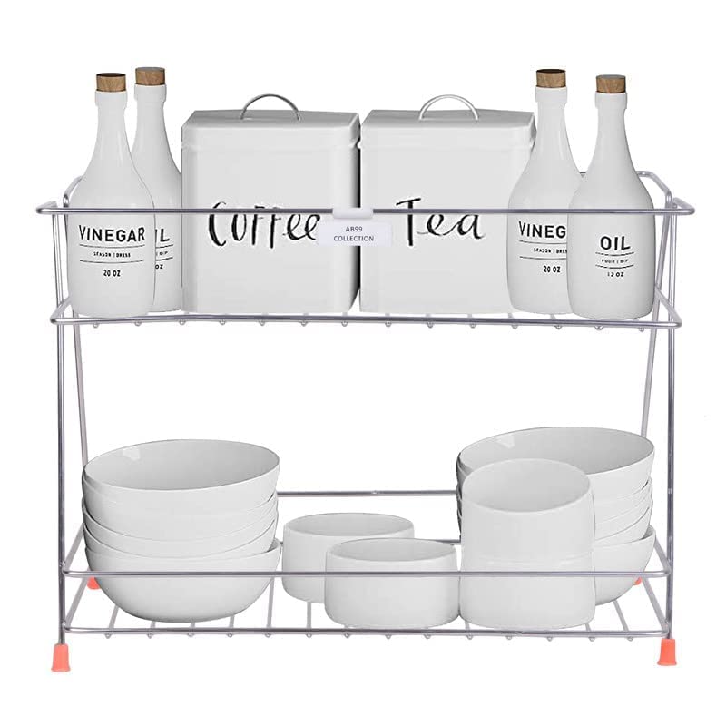 Cri8Hub Cri8Hub Heavy Stainless Steel Kitchen Rack with Extra Ring Support Kitchen Organizer and Space Saver Counter top Kitchen Stand 2Tier Trolley Basket for Boxes Utensils Dishes Plates for Home  - Image 5