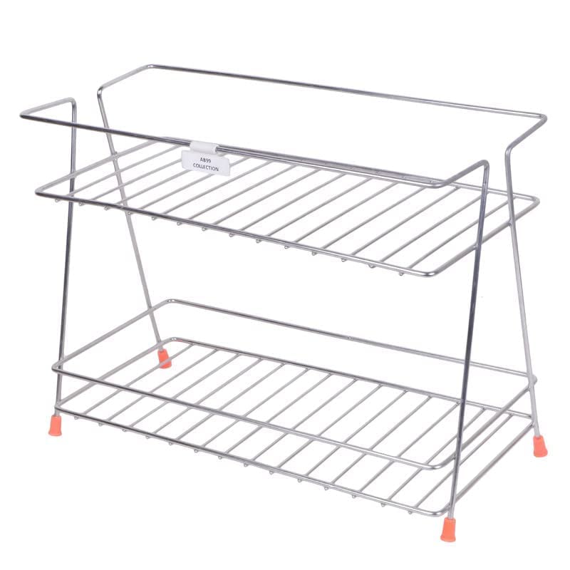 Cri8Hub Cri8Hub Heavy Stainless Steel Kitchen Rack with Extra Ring Support Kitchen Organizer and Space Saver Counter top Kitchen Stand 2Tier Trolley Basket for Boxes Utensils Dishes Plates for Home  - Image 2