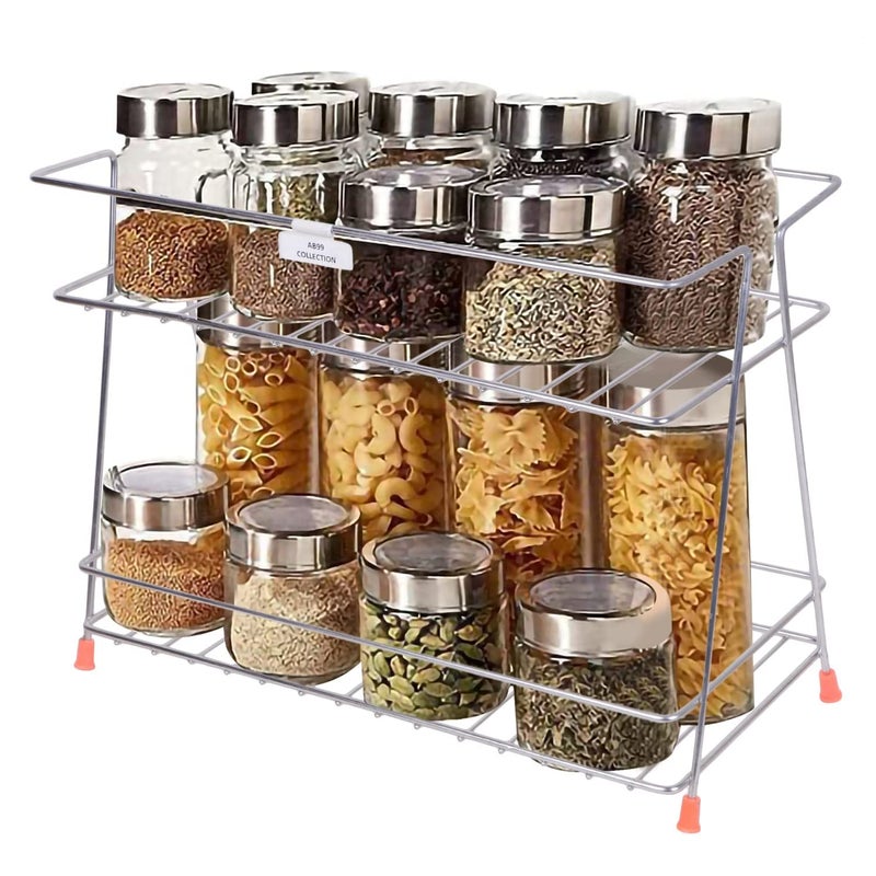 Cri8Hub Cri8Hub Heavy Stainless Steel Kitchen Rack with Extra Ring Support Kitchen Organizer and Space Saver Counter top Kitchen Stand 2Tier Trolley Basket for Boxes Utensils Dishes Plates for Home  - Image 1