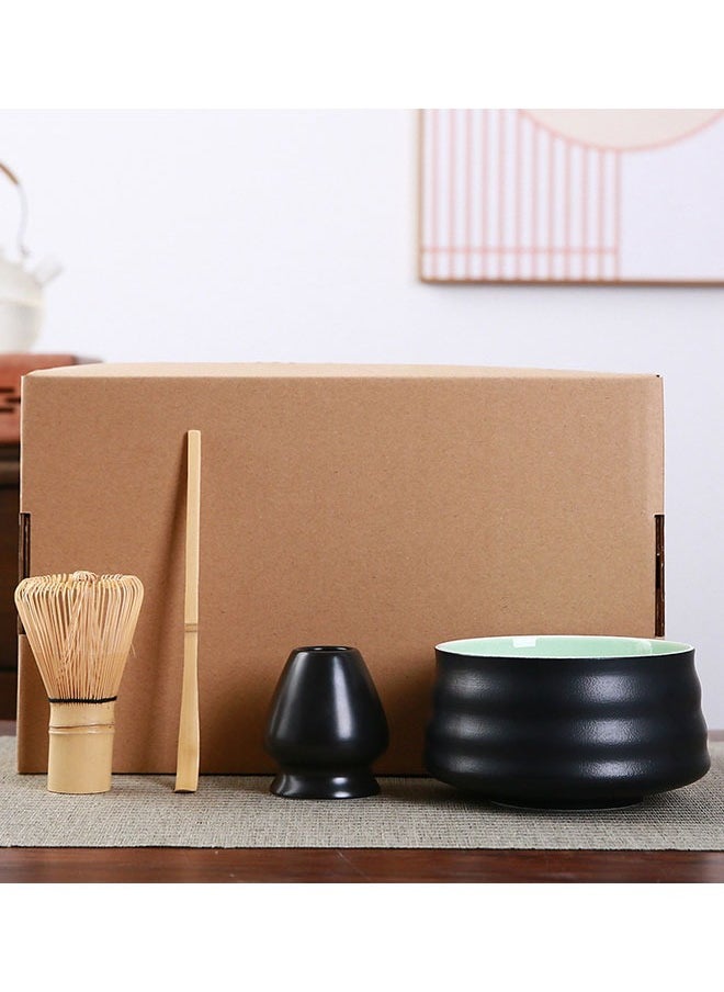 BOUND MOAT - 4 Piece Matcha Whisk Set Matcha Tea Set Matcha Whisk,Scoop, Matcha Bowl, Ceramic Whisk Holder, Matcha Tools for Stirring Matcha Tea Gift Kit (Black) - Image 1