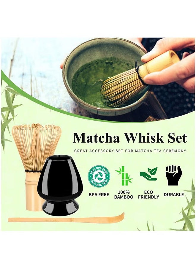 BOUND MOAT - 4 Piece Matcha Whisk Set Matcha Tea Set Matcha Whisk,Scoop, Matcha Bowl, Ceramic Whisk Holder, Matcha Tools for Stirring Matcha Tea Gift Kit (Black) - Image 1
