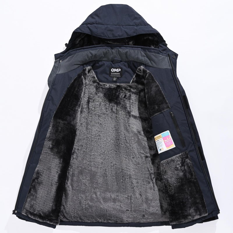 ‎QMP QMP Winter Coats Jackets for Men with Hoode Work Rain Waterproof Windbreaker Fleece Warm Snowboard Ski Snow Military Tactical Casual Insulated Softshell Raincoat Jackets Navy M - Image 3