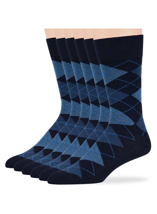 Sumpou Men's Dress Argyle Cotton Socks - 6 Pack - Large - Casual Seamless Socks Size 10-13 Shoe Size 9-12 L Dark Navy (AR02) - Image 1