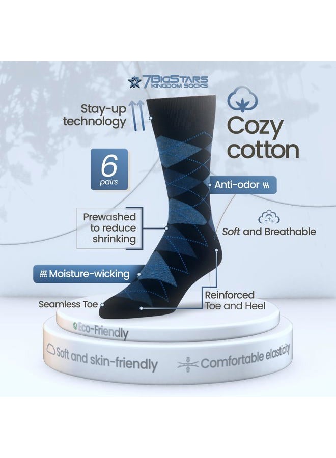Sumpou Men's Dress Argyle Cotton Socks - 6 Pack - Large - Casual Seamless Socks Size 10-13 Shoe Size 9-12 L Dark Navy (AR02) - Image 2