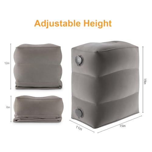 Maliton Inflatable Travel Foot Rest Pillow, Kids Airplane Bed, Adjustable Height Leg Pillow for Air Travel, Make a Flat Bed for Kids and Toddlers, Great for Airplane, Train, car（Grey, 1 Pack） - Image 2