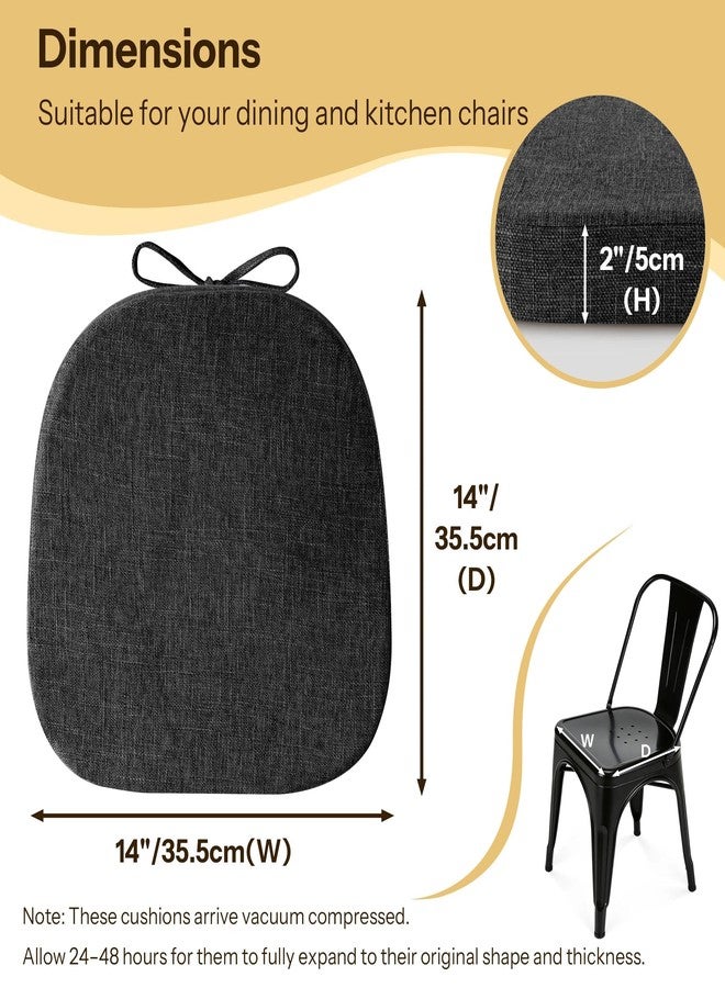 FlyGulls Metal Chair Cushions for Dining Chairs 2" Thick Kictchen Chair Cushions Non Slip Chair Pads with Ties for Metal Dining Chairs Set of 4 14" x 14" Black - Image 2