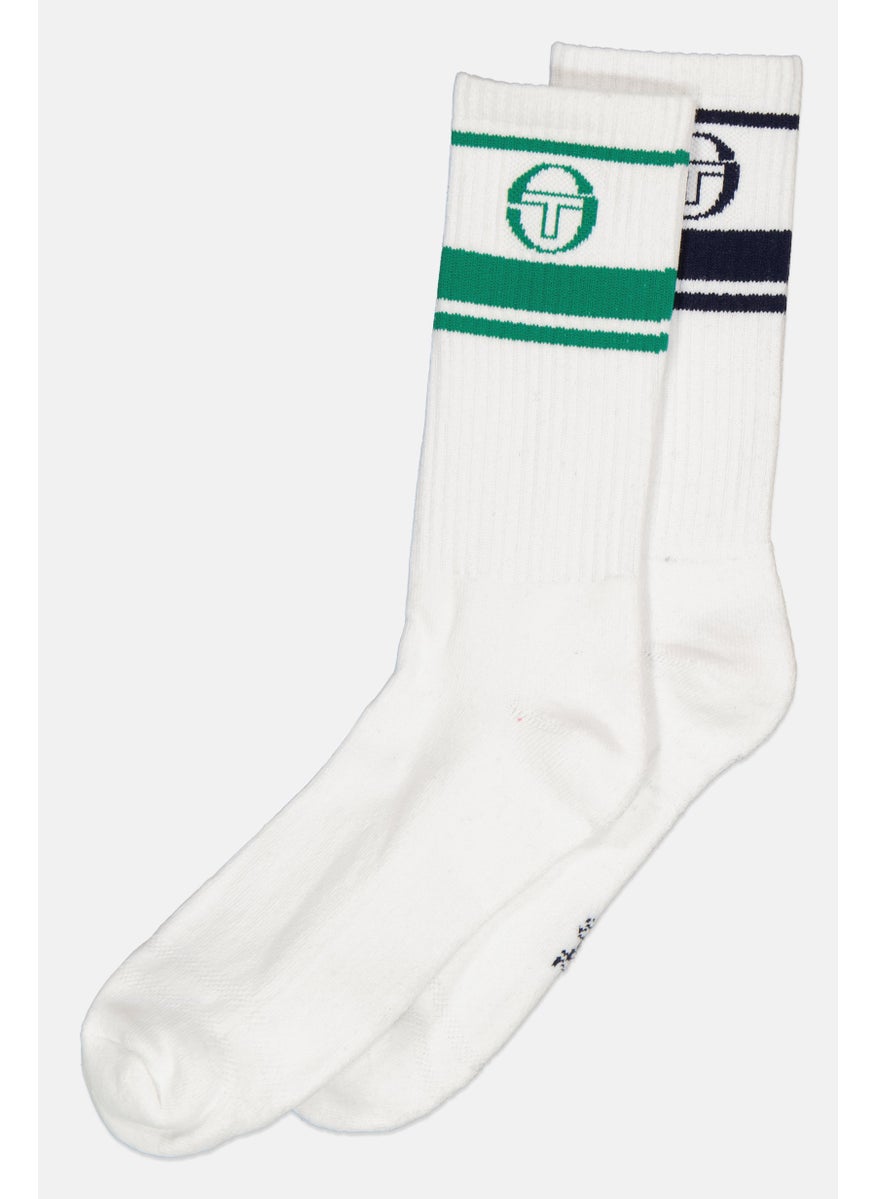 Sergio Tacchini - Men 2 Pair Brand Logo High Cut Socks, White - Image 1