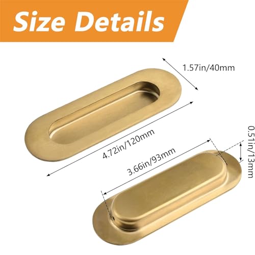 MOROBOR 4 Pack Stainless Steel Side Hole Flush Pull Oval Embedded Sliding Door Handle Recessed Finger Pulls with Hidden Screws for Drawer Cupboard WardrobeBrushed Gold - Image 3