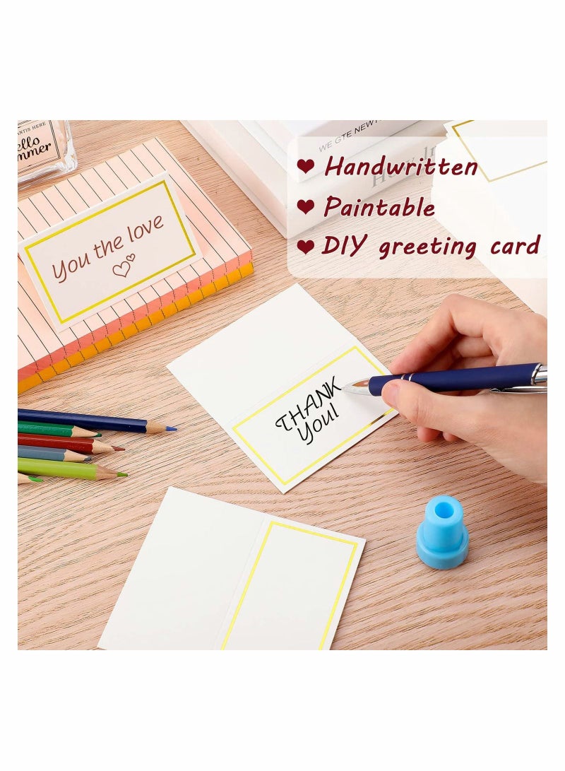 XiuWoo Premium Place Cards with Gold Foil Border, 100 Pcs Small Table Tent Cards, Escort Blank Fillable Banquet Seat Name Card Placecard for Wedding, Table, Dinner Parties, 2 x 3.5 Inches - Image 2