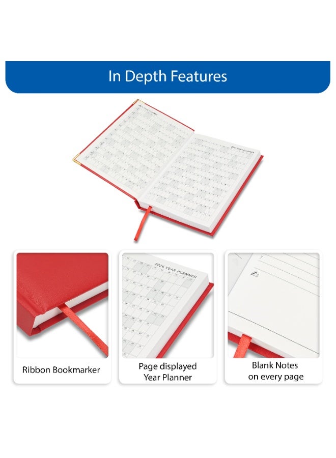 FIS مفكرة 2026، حجم A5 (148x210 مم)، غلاف صلب من مواد الفينيل، جانب واحد مبطن، زوايا ذهبية، إنجليزي، ورق أبيض 60 جرام، لون أحمر - FSDI22E26RE - Image 5