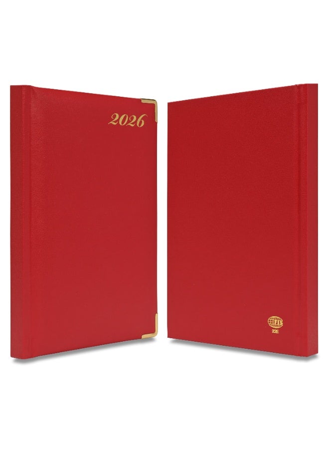 FIS مفكرة 2026، حجم A5 (148x210 مم)، غلاف صلب من مواد الفينيل، جانب واحد مبطن، زوايا ذهبية، إنجليزي، ورق أبيض 60 جرام، لون أحمر - FSDI22E26RE - Image 2