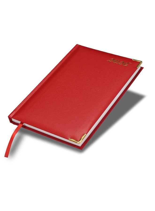 FIS مفكرة 2026، حجم A5 (148x210 مم)، غلاف صلب من مواد الفينيل، جانب واحد مبطن، زوايا ذهبية، إنجليزي، ورق أبيض 60 جرام، لون أحمر - FSDI22E26RE - Image 1