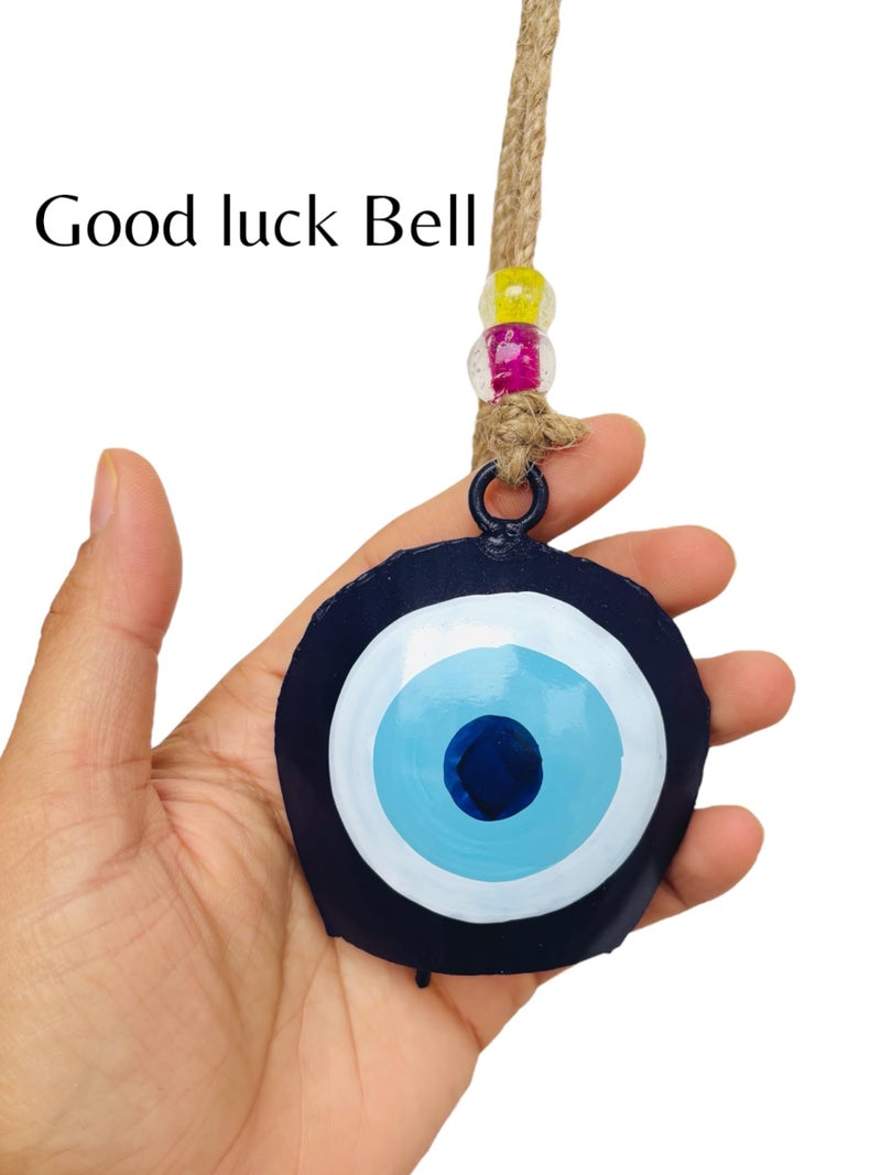 WARMINGO DE Evil Eye Bell Wall Hanging Hand Painted | 3 Feng Shui Vastu Bell for Main Door Entrance | Turkish Evil Eye Hanging for Good Luck & Prosperity | Home Gifting Wall Hanging Decor (Blue) - Image 3