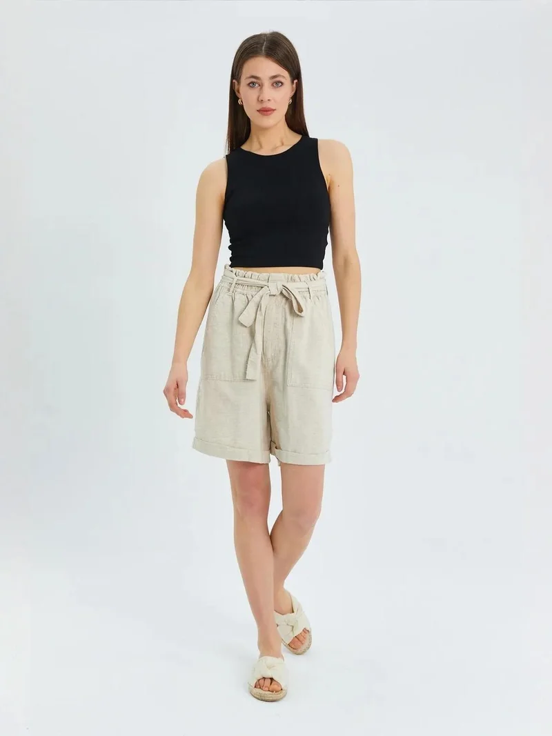 MixRay Mixray High-Waisted Cotton Drawstring Shorts