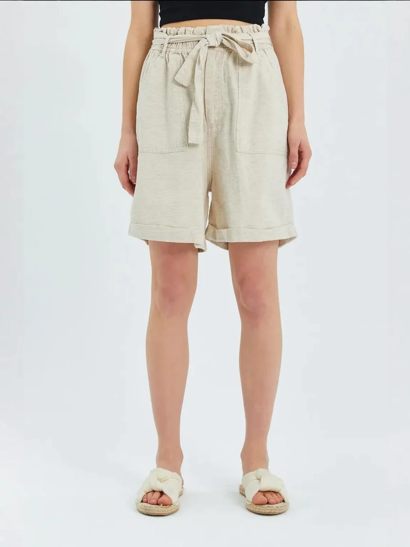 MixRay Mixray High-Waisted Cotton Drawstring Shorts